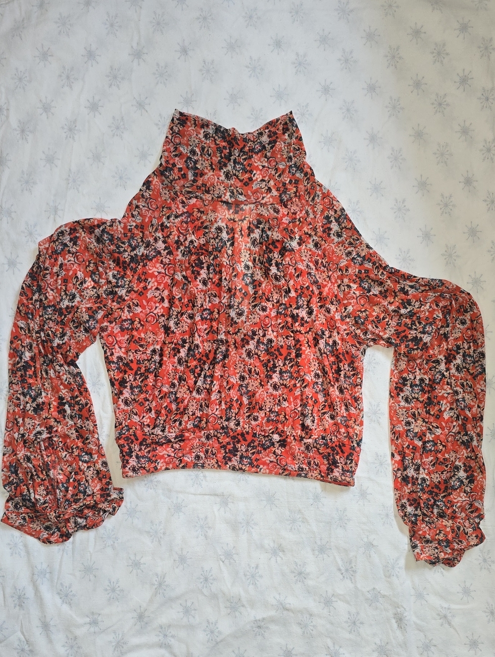 Free People Coral Floral Off-Shoulder Blouse